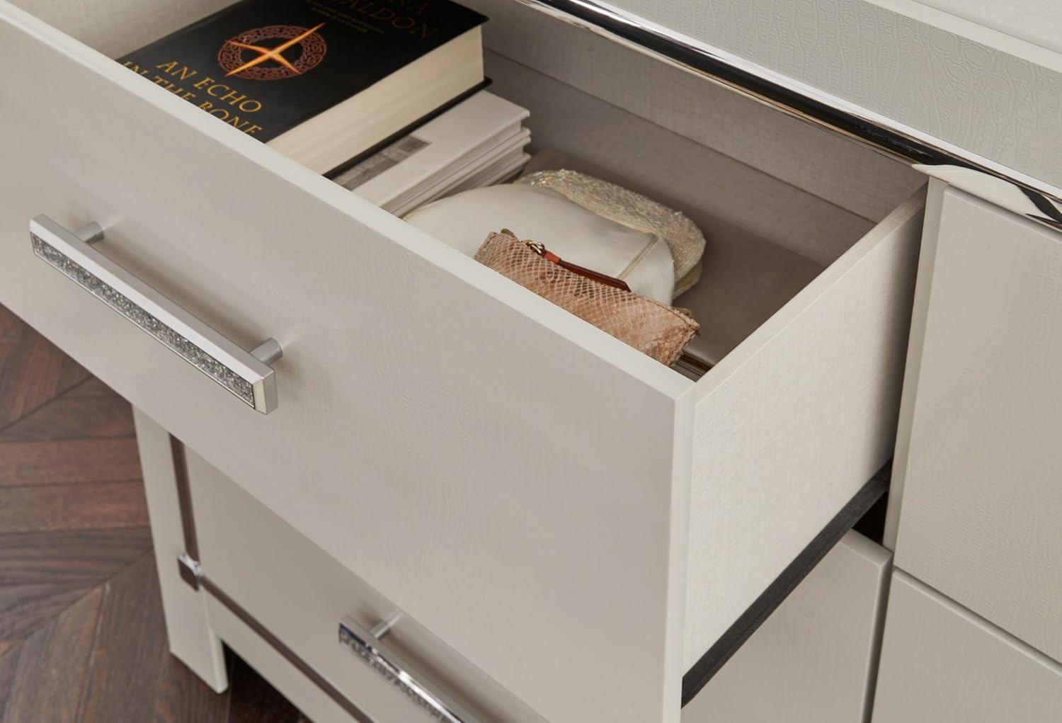 Modern White Six-Drawer Dresser with Chrome Accents