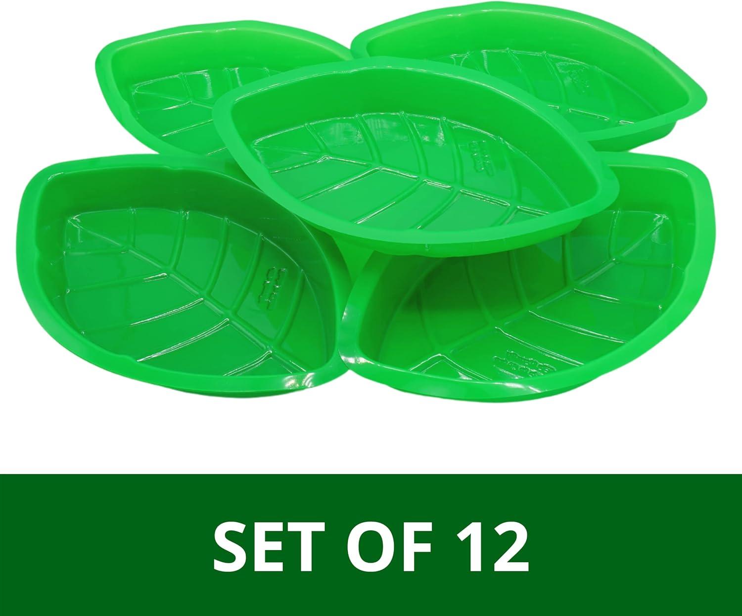 12 Pcs Palm Leaf Hawaiian Party Serving Tray Plastic - Candy Bar Food Holder, Buffet food Plates for Luau Jungle Tropical Party Supplies Table Centerpiece Decoration by 4E's Novelty