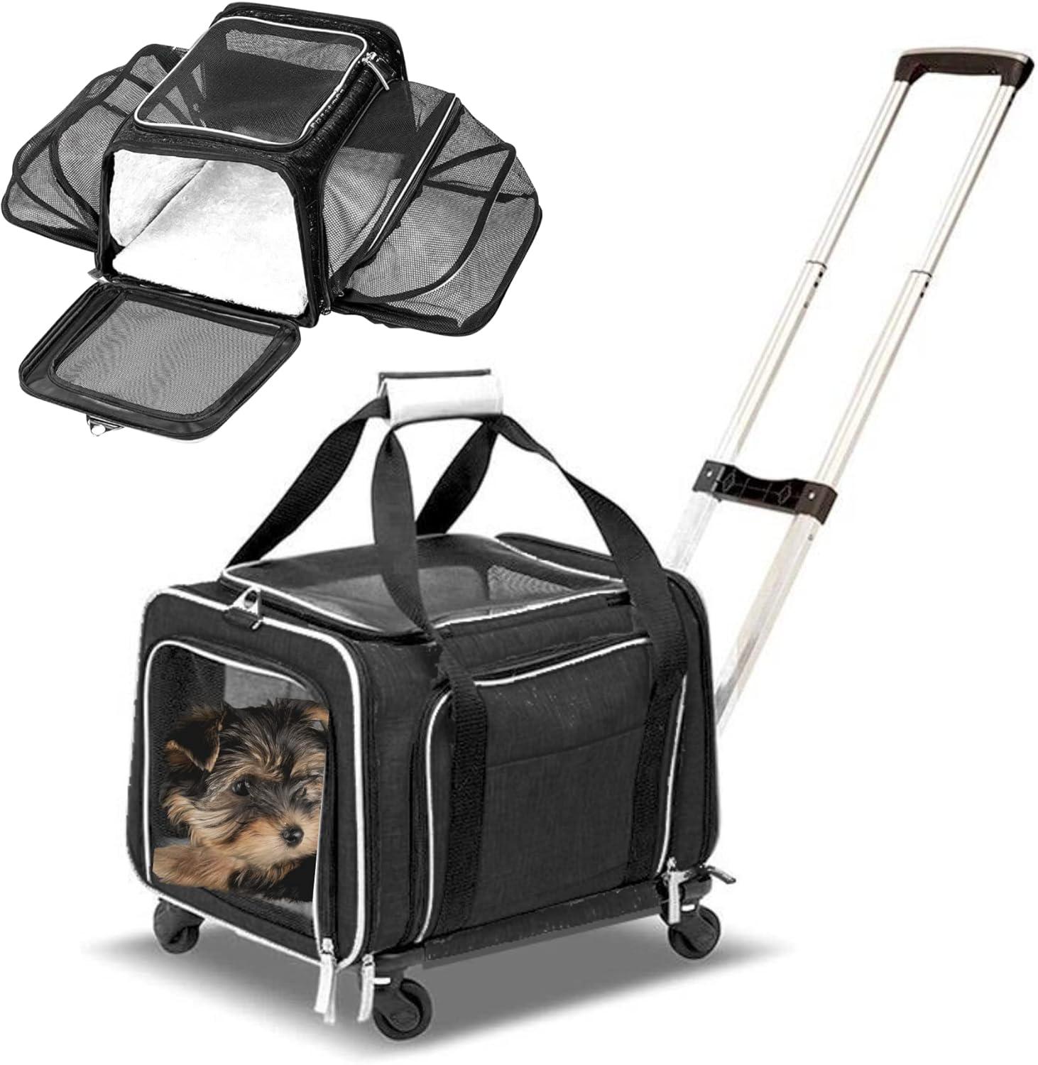 Ruff Life Airline Approved Expandable Premium Pet Carrier on Wheels- Two Sided Expandable Rolling Carrier- Designed for Dogs & Cats- Extra Spacious Soft Lined Carrier! - Pink