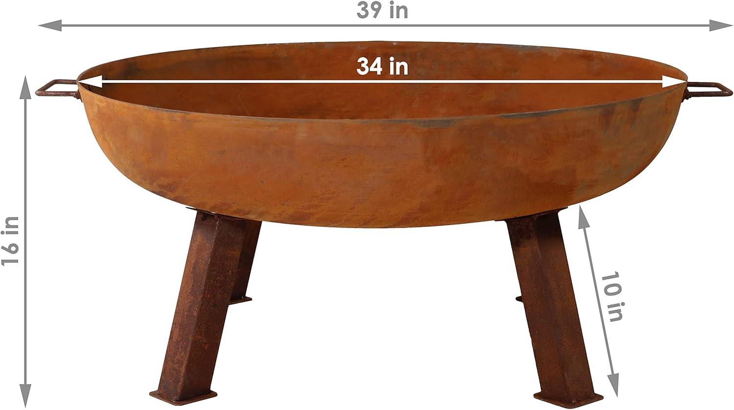 Rustic Cast Iron 34" Outdoor Wood-Burning Fire Pit Bowl with Handles