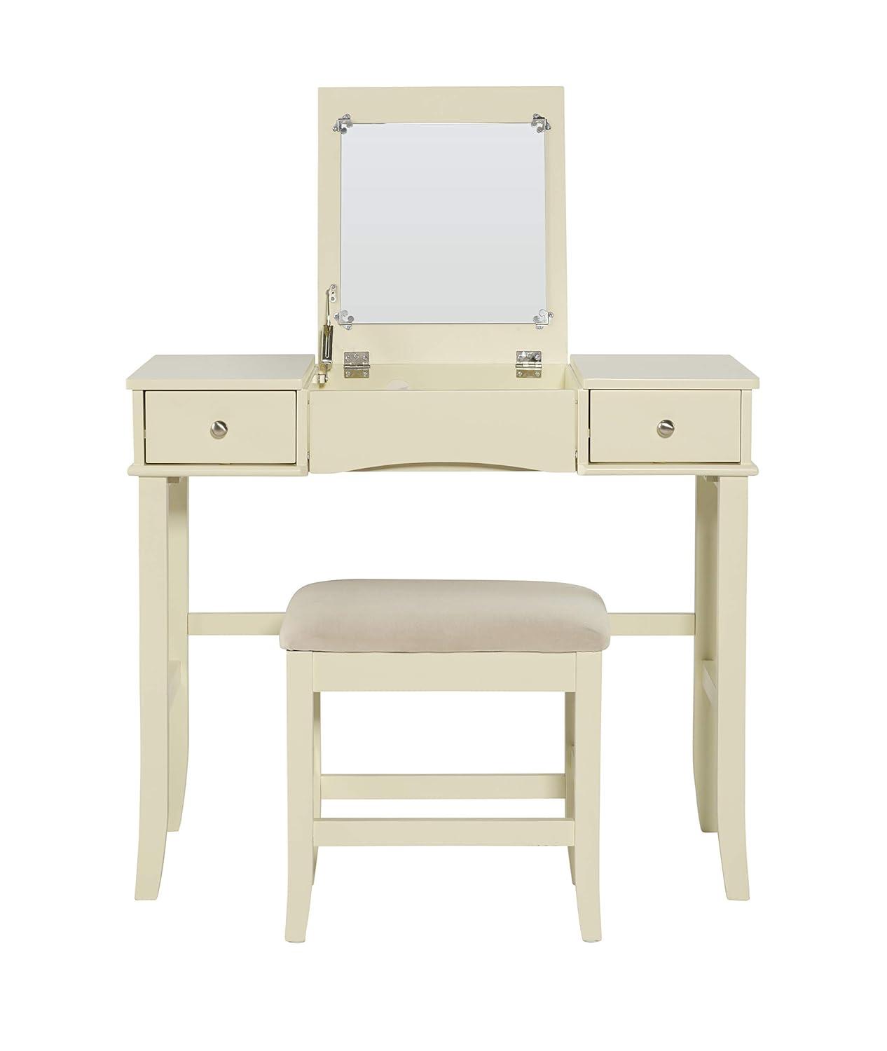 Jackson Traditional Wood Flip-up Mirror Vanity with Stool, Nickel Hardware - Linon