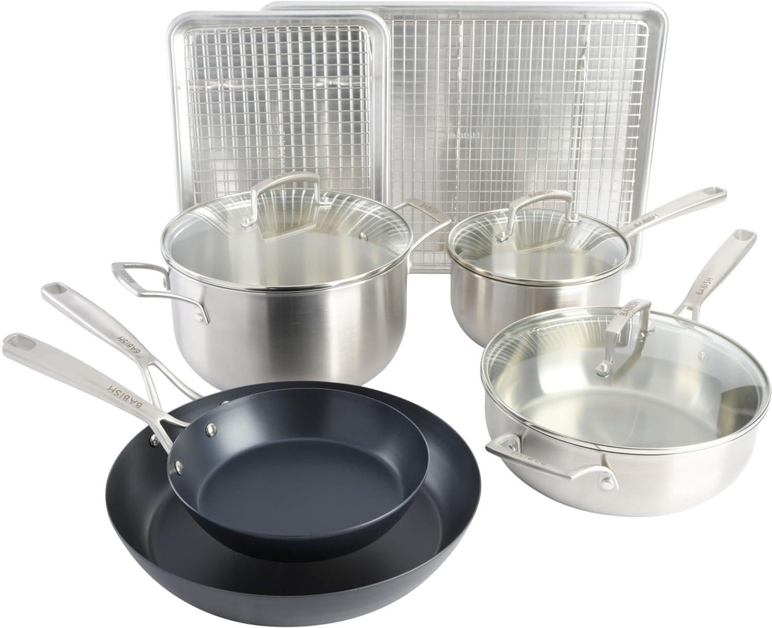 12-Piece Stainless Steel and Aluminum Cookware Set with Baking Sheets