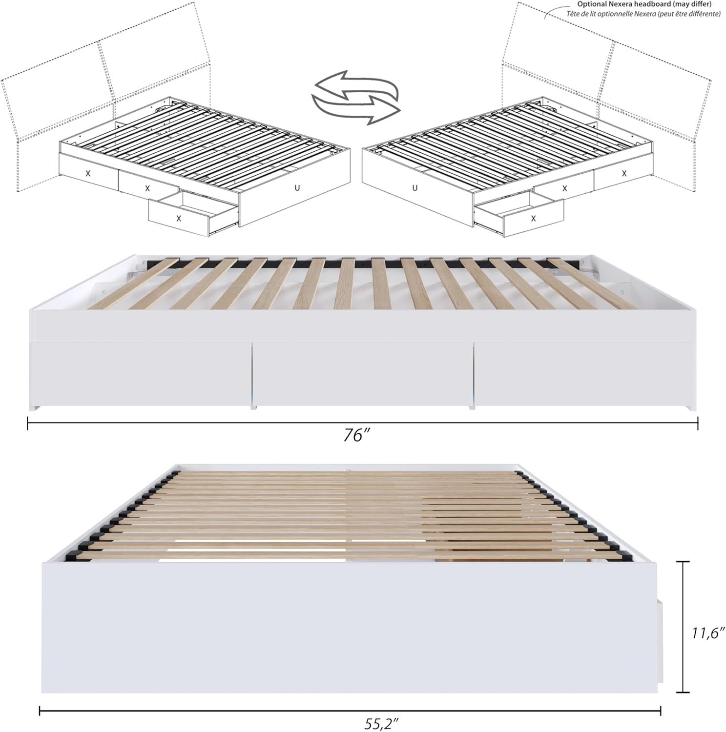 3 Drawer Storage Platform Bed White - Nexera