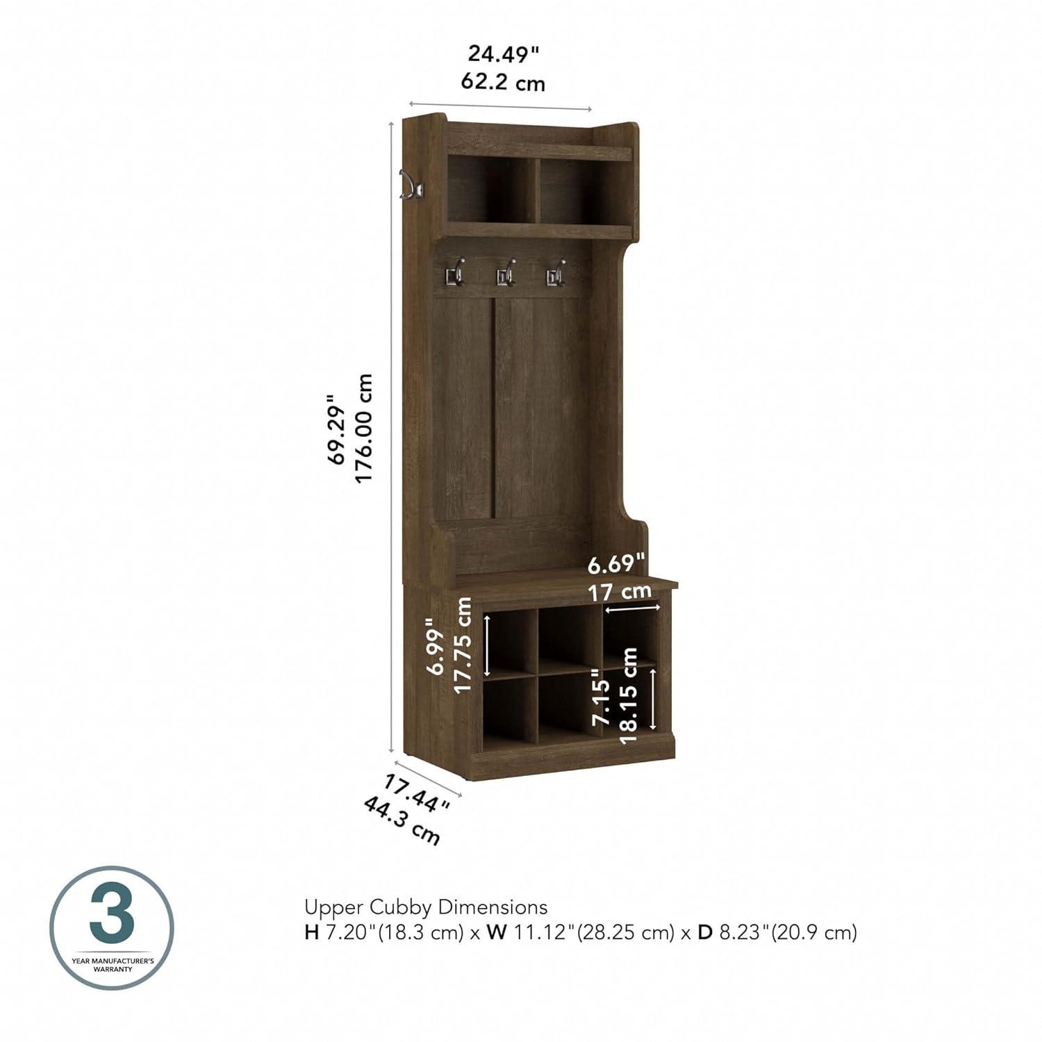 Woodland 24W Hall Tree & Shoe Bench w/ Shelves in Ash Brown - Engineered Wood