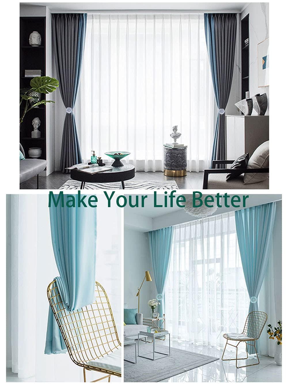 Magnetic Curtain Holdbacks Magnetic Tiebacks for Curtains, 2 Pack Sparkling Crystal Flower Curtain Tiebacks Curtain Buckle Clips with High-Elastic Spring Wire for Home Office