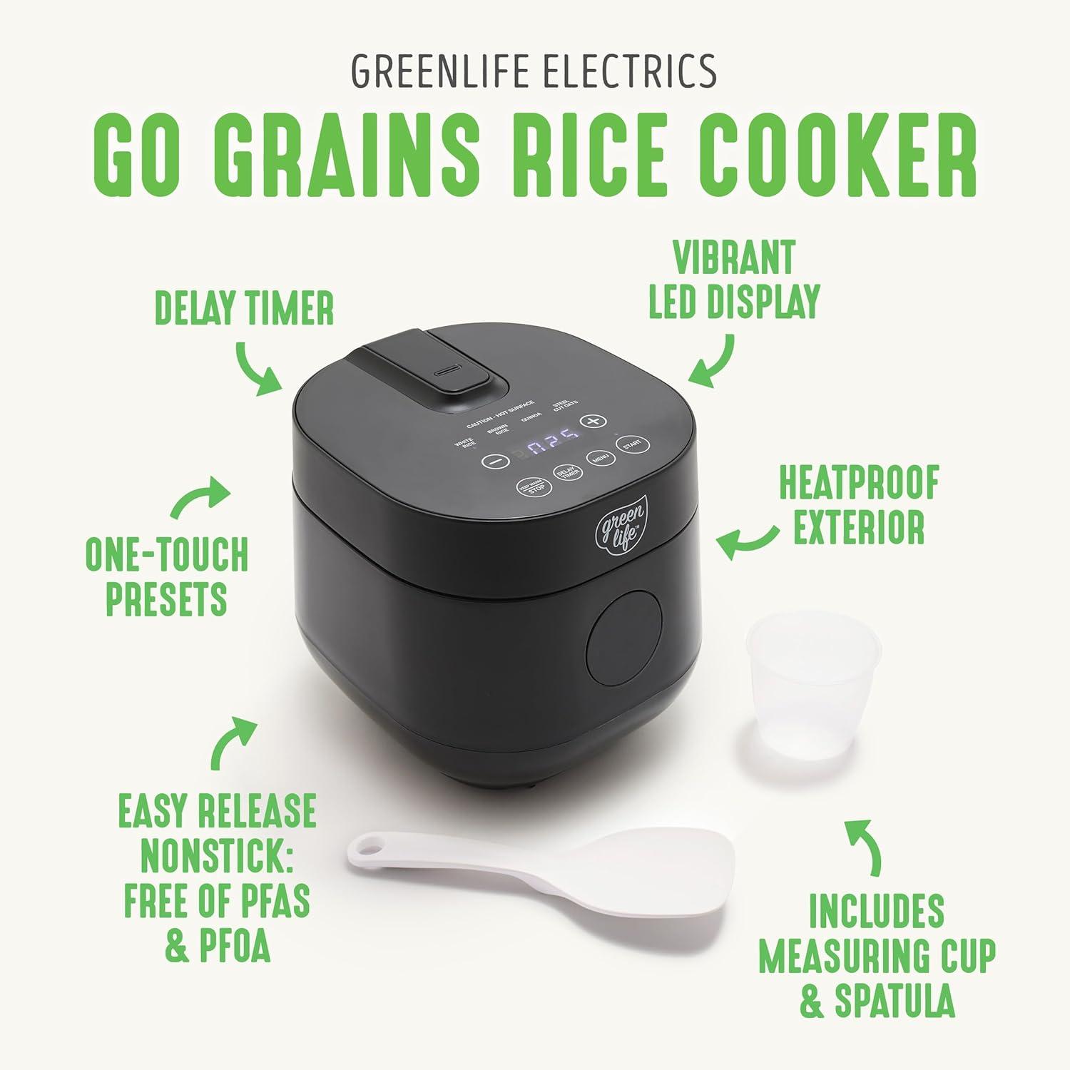 Black 4-Cup Digital Ceramic Nonstick Rice Cooker