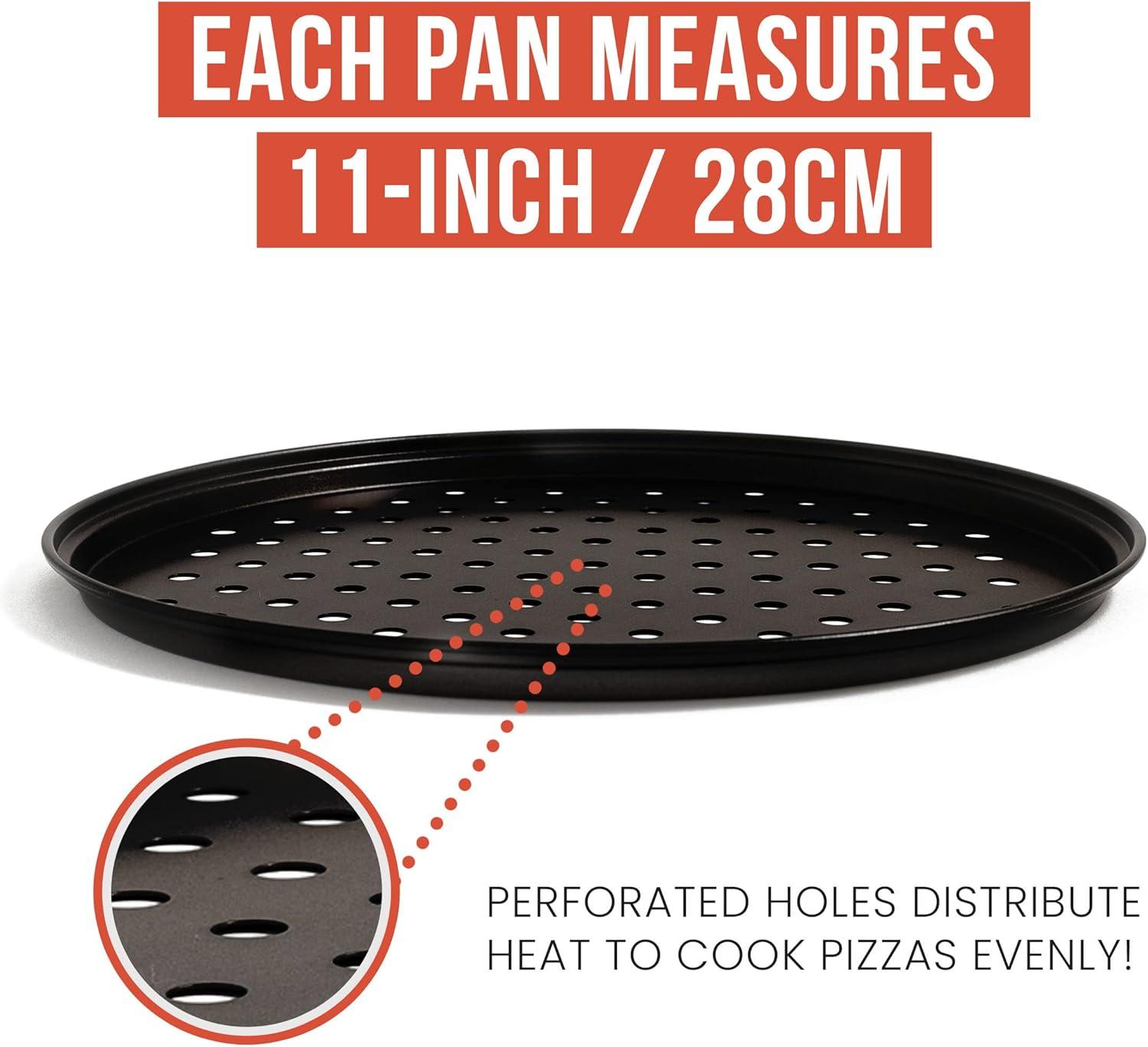 Chef Pomodoro Pizza Baking Set with 3 Pizza Pans 11" and Pizza Rack