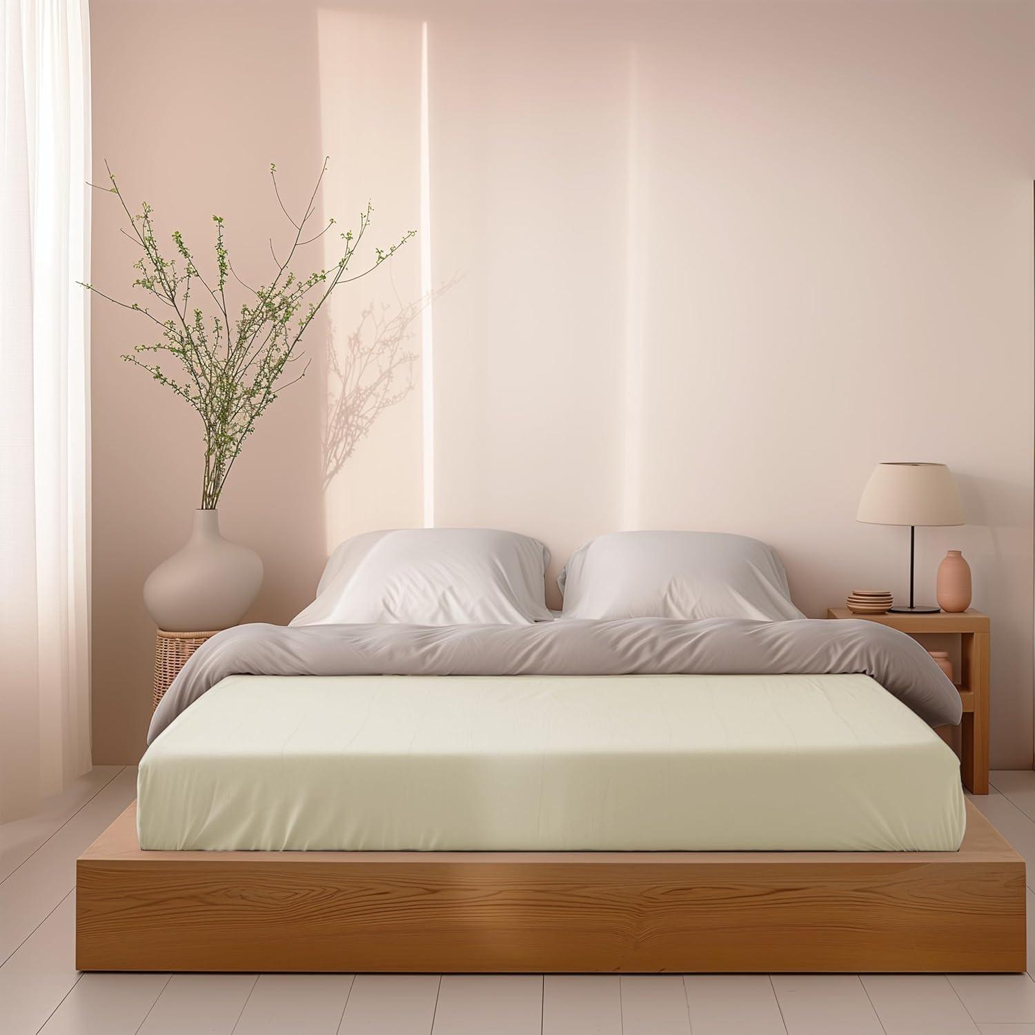 Sleep & Beyond 100% Organic Cotton Waterproof Mattress Protector, Queen, up to 18", Classic Ivory