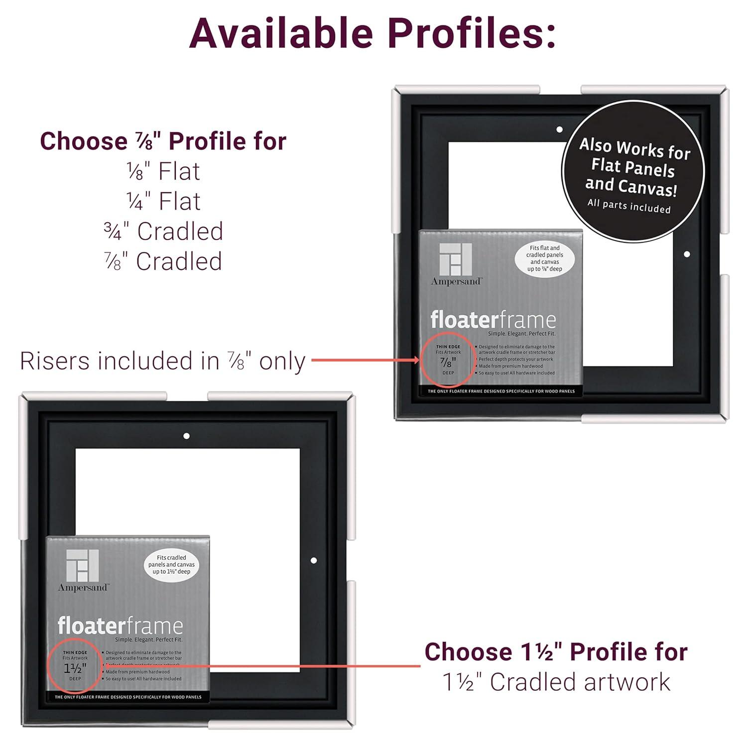 Ampersand Art Floaterframes Thin Edge (1/4" Face) 1-7/8" Frame Profile for 1-1/2" Deep Artwork 12" x 12" Black