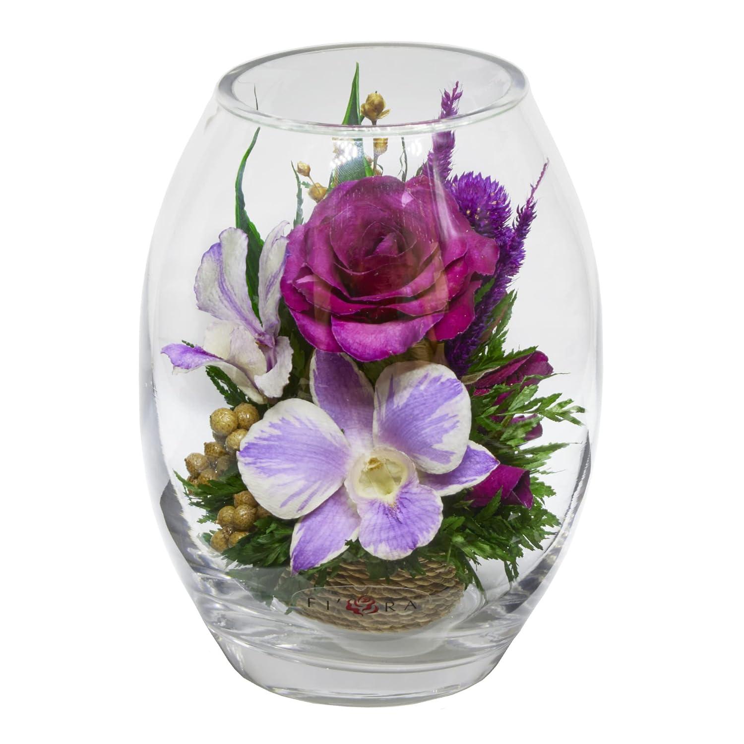 Fiora Flower Long-Lasting Roses and Orchid in a Glass Vase