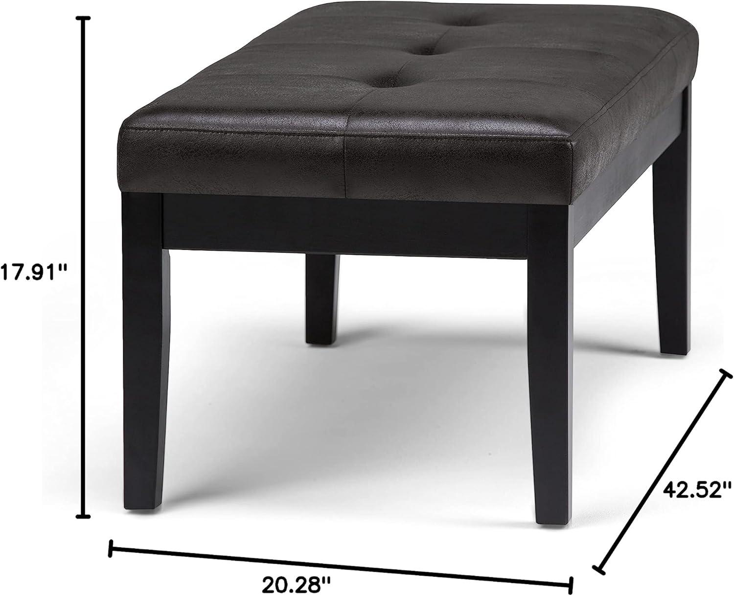 Simpli Home Lacey Faux Leather Tufted Ottoman Bench in Black