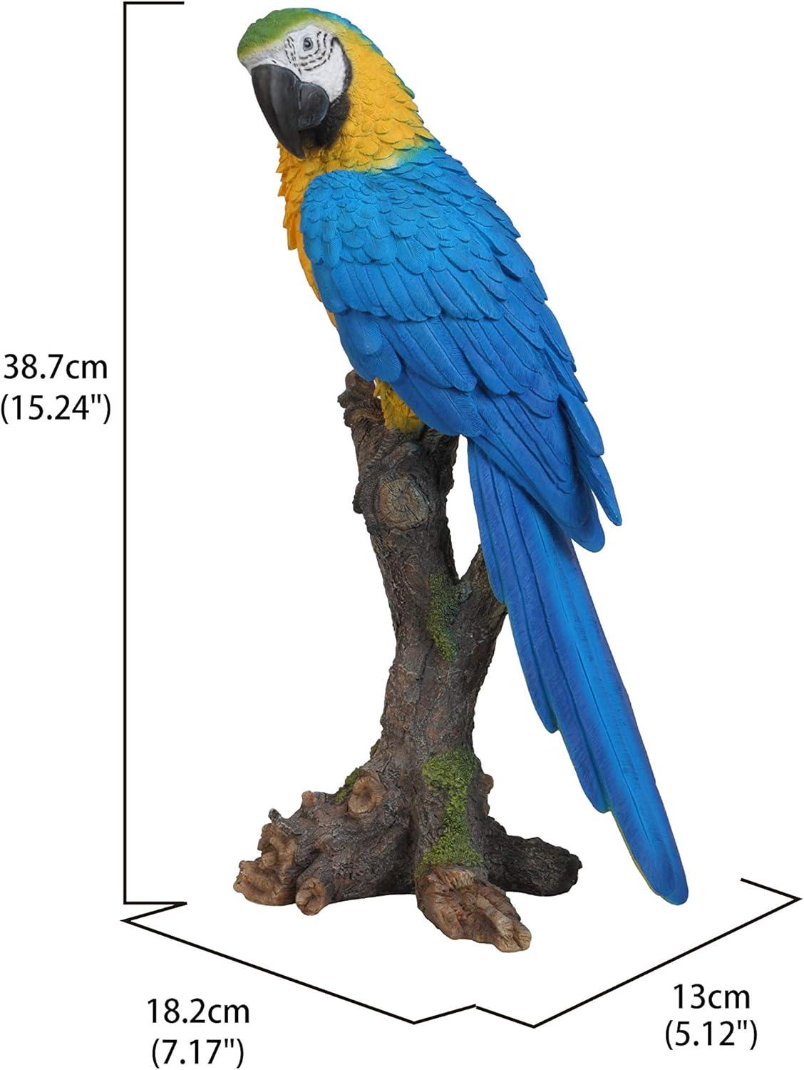 Blue and Yellow Parrot on Branch Polyresin Statue