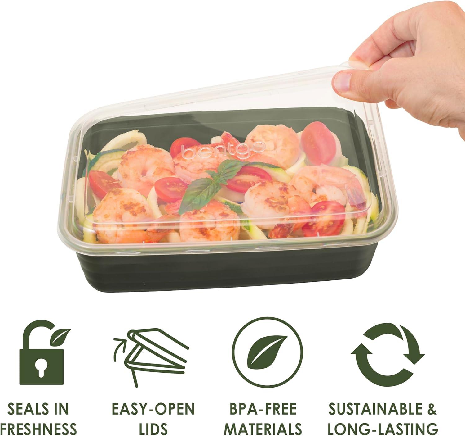 Bentgo Meal Prep 1-Compartment Container, Reusable, Durable, Mirowaveable - Khaki Green - 4 Cup/10pk