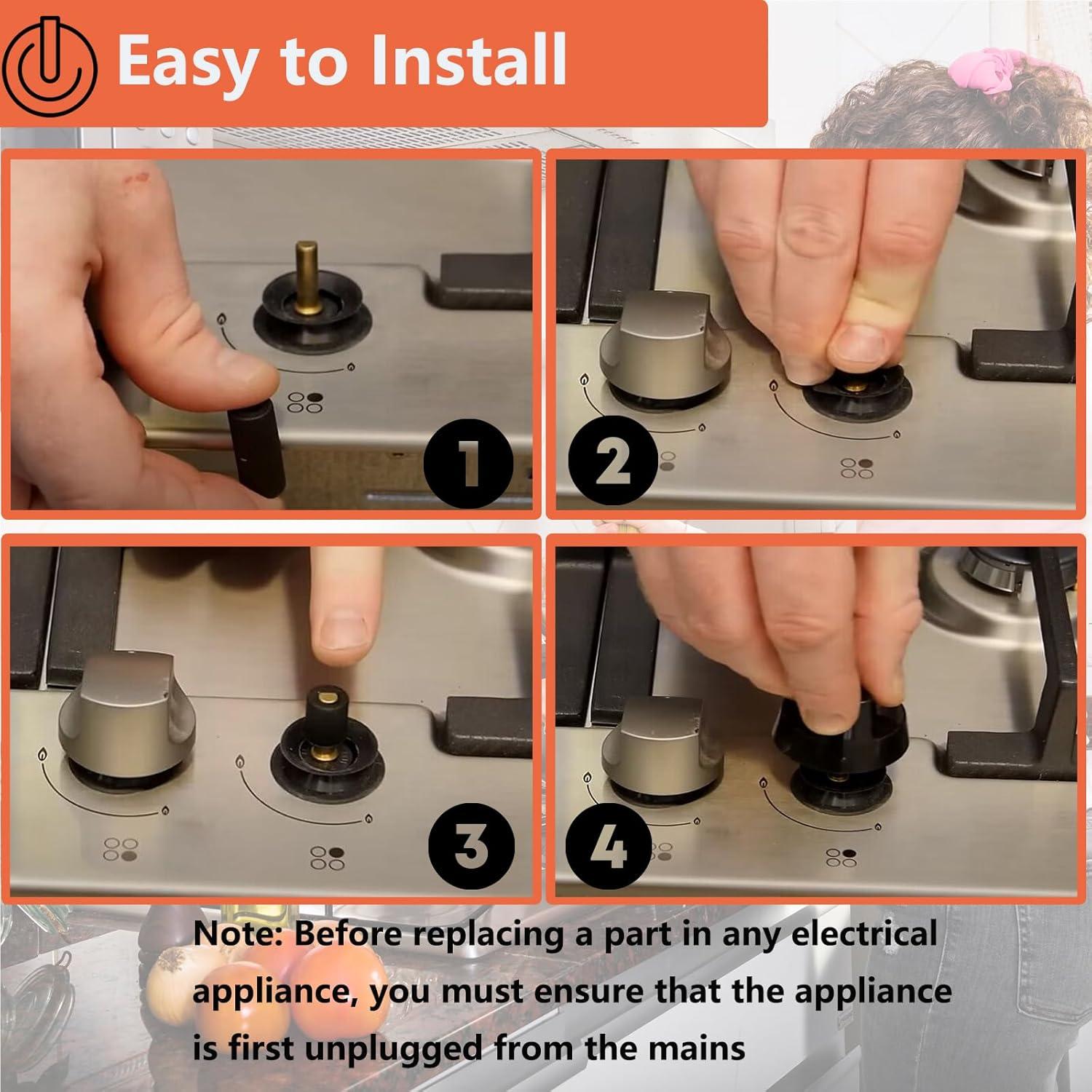 Myenne 4 Pack Oven Control Switch Knobs With 12 Adapters Universal Stove Knobs Replacements Burner Range Knobs For Oven Stove Range Black