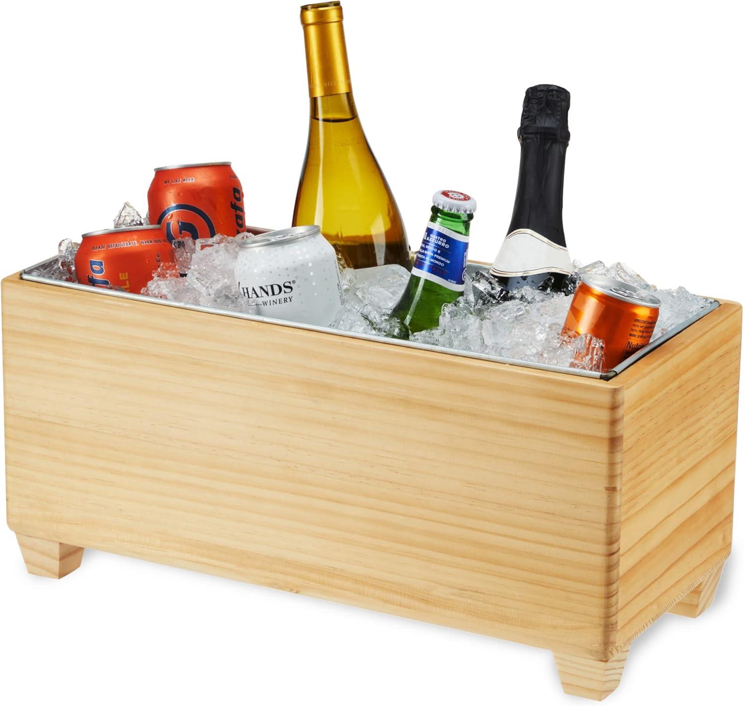 Twine Ice Bucket Wood and Galvanized Metal Tub - Wooden Wine Bucket And Beer Chiller - Holds 4 Wine Bottles or 5.4 Gallons Set of 1, Brown