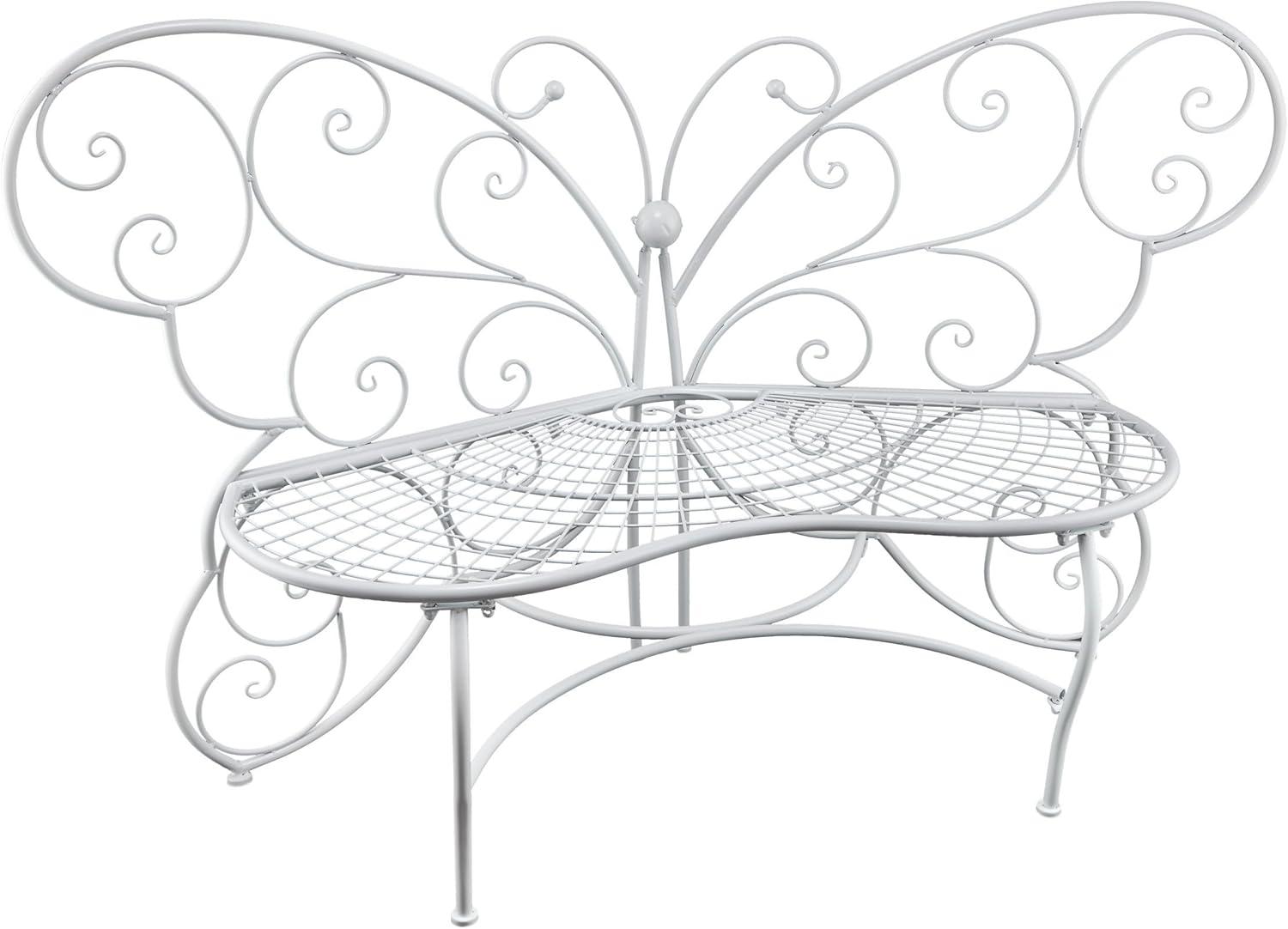 38" x 62" Metal Butterfly Outdoor Bench White - Alpine Corporation: Weather-Resistant, Garden Seating
