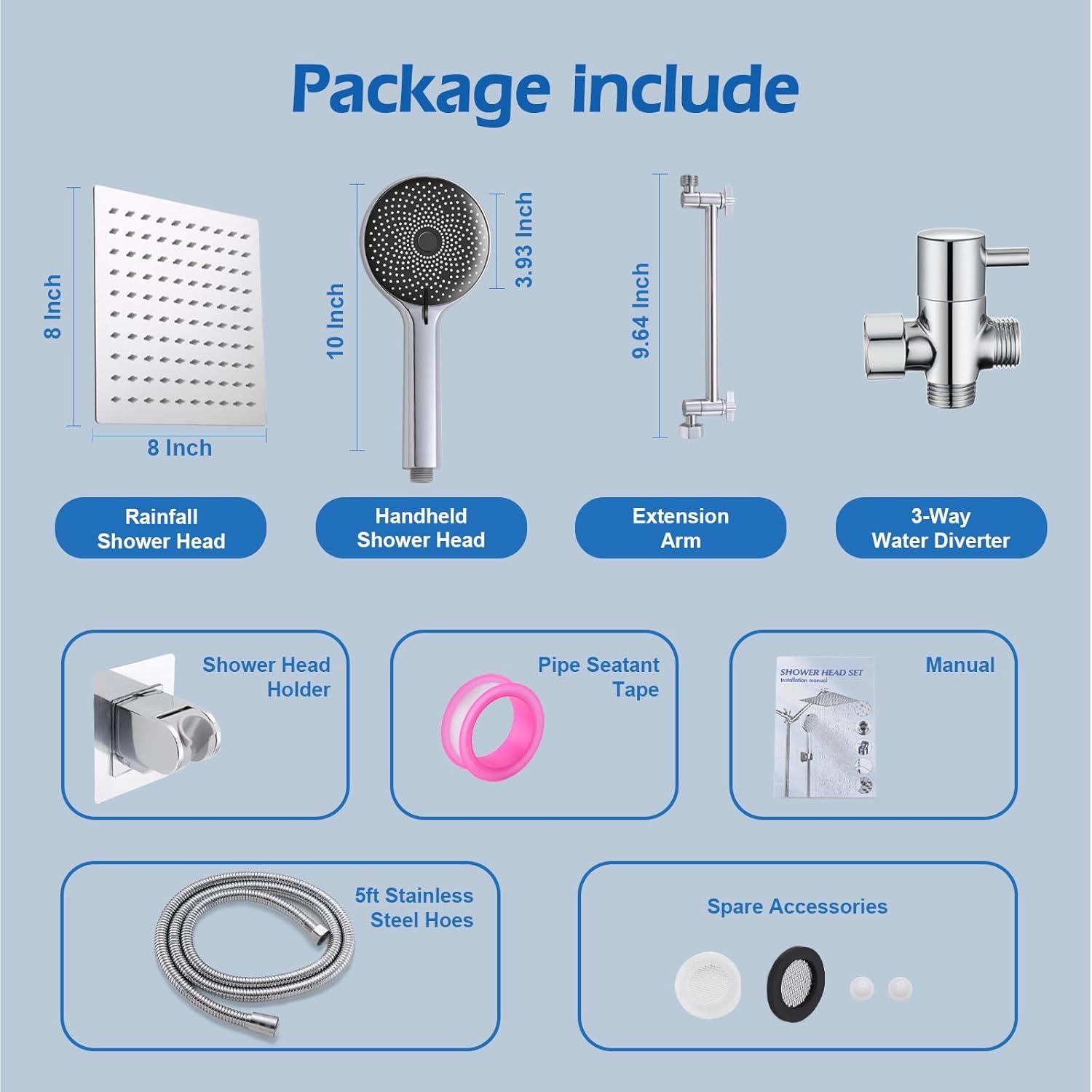 Chrome Dual Shower Head with Handheld Spray and Adjustable Arm