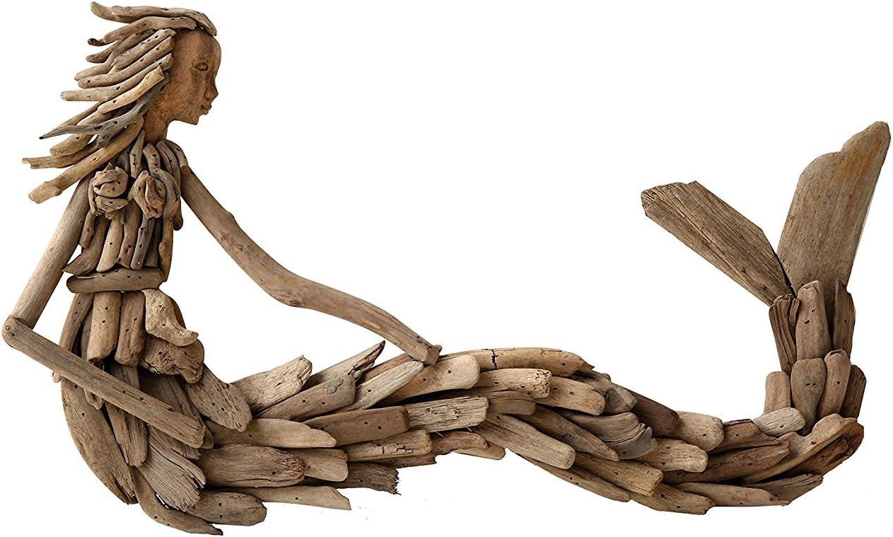 Storied Home Driftwood Sitting Mermaid Wall Decoration - Hardwood Sculpture, Nautical Decor, 13" Height