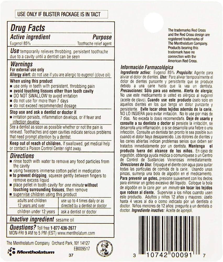 Red Cross Toothache Medicine Kit, Instant Pain Relief of Throbbing Toothache, 1/8 (.125) fl oz
