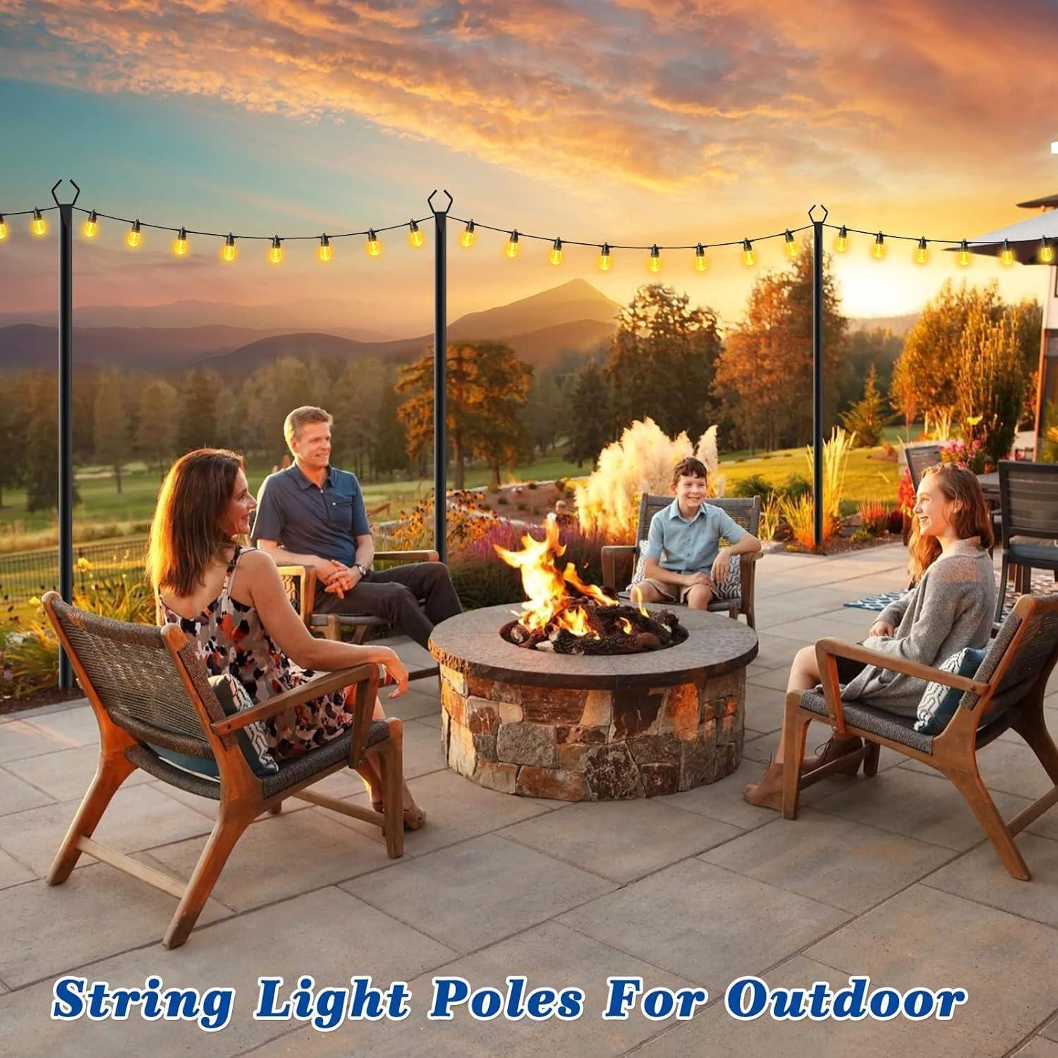 2 Pack String Light Poles,10 Ft Light Poles for Outside String Lights,Outdoor Lights Pole with Fork,Metal Poles Stand for Patio Deck Backyard