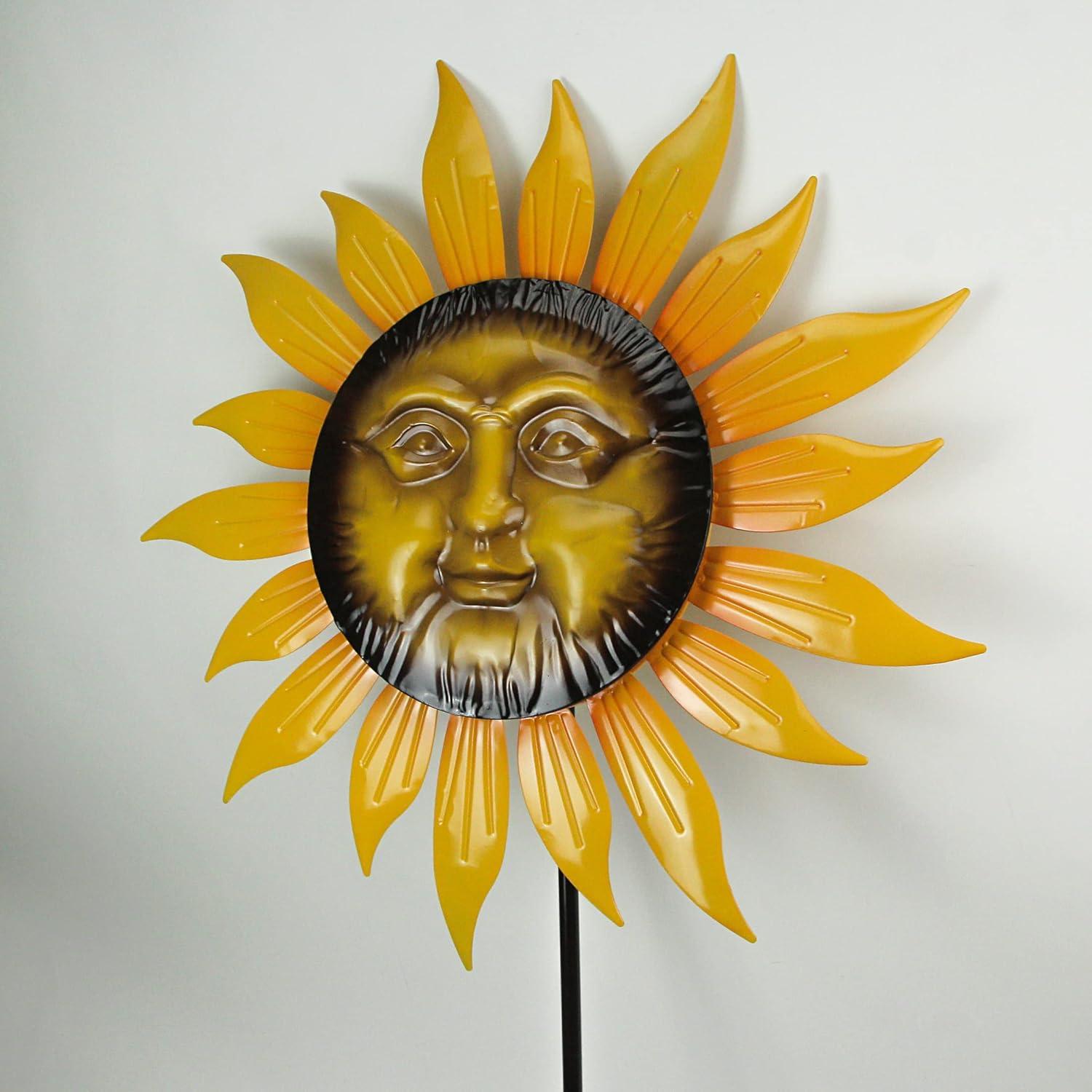 Multicolor Metal Sunflower Garden Wind Spinner Stake 71.5 Inches