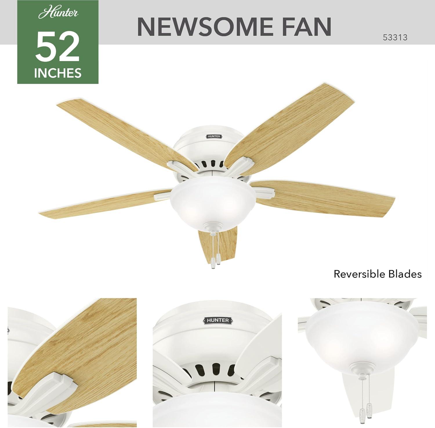 52" Newsome 5 - Blade Flush Mount Ceiling Fan with Lights and Pull Chains