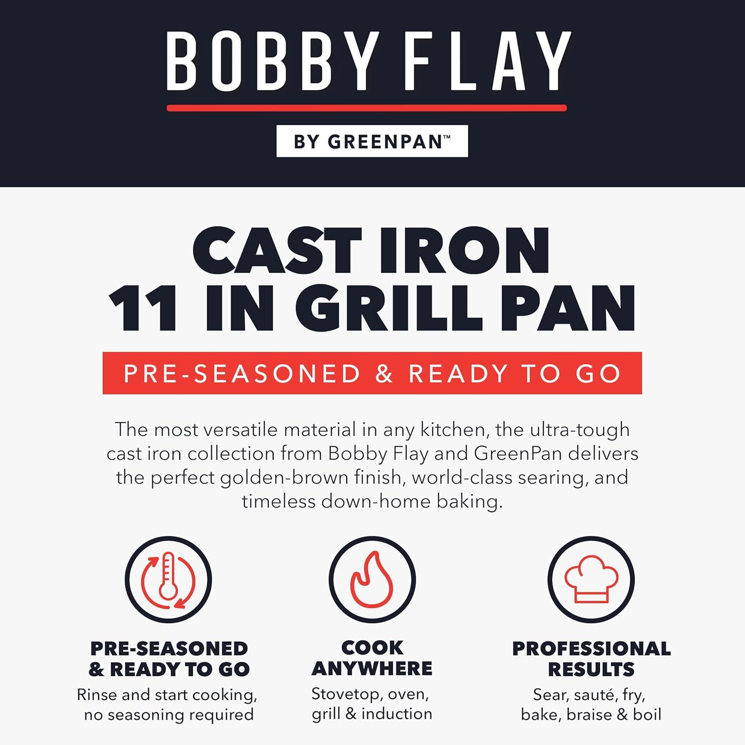 Bobby Flay by GreenPan 11” Cast Iron Square Grill Pan