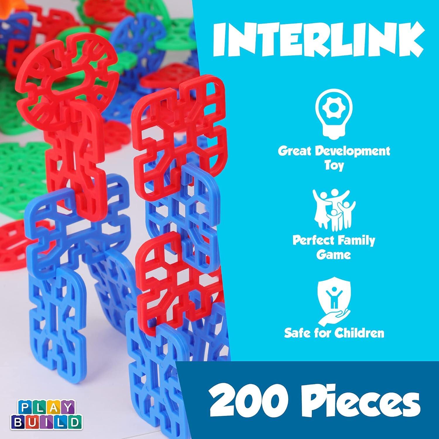 Play Build Interlinks Connector Building Toys, Interlocking Stem Toys for Boys and Girls, Baby and Toddler Toys, Creative Construction Stem Building Toys, Ages 3+