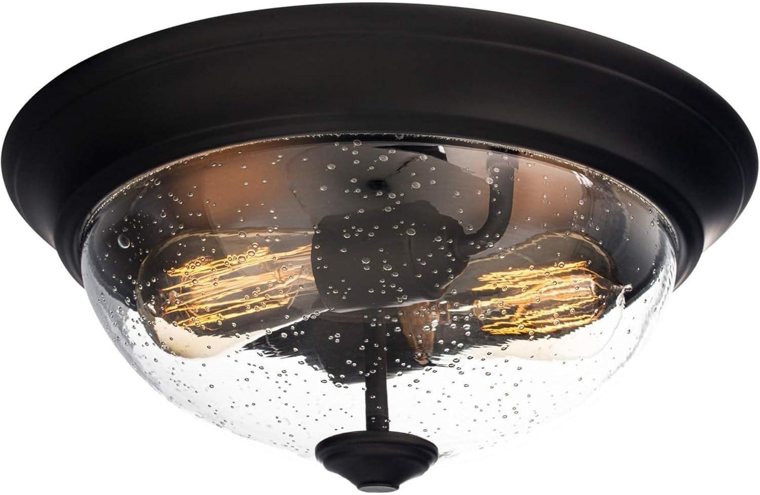Prominence Home 51381 Designer Series Flushmount Lighting, 13" Seeded Glass, Low Profile, Bronze