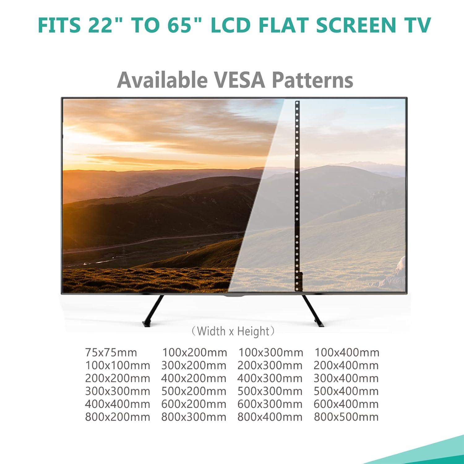 WALI Universal Tabletop TV Stand, Flat Screen Television Stand for 22 to 65 inch, Weight Capacity Up to 110lbs, Mounting Holes up to 800 by 500mm (TVS001), Black