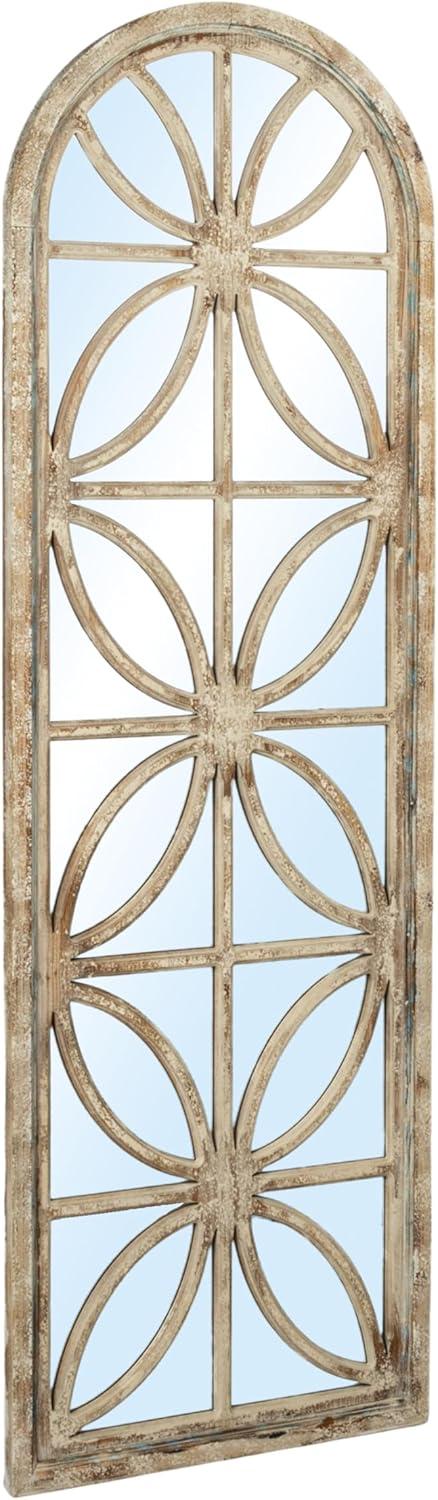 Natural Wood Arched Mirror with Petal Design, 80"