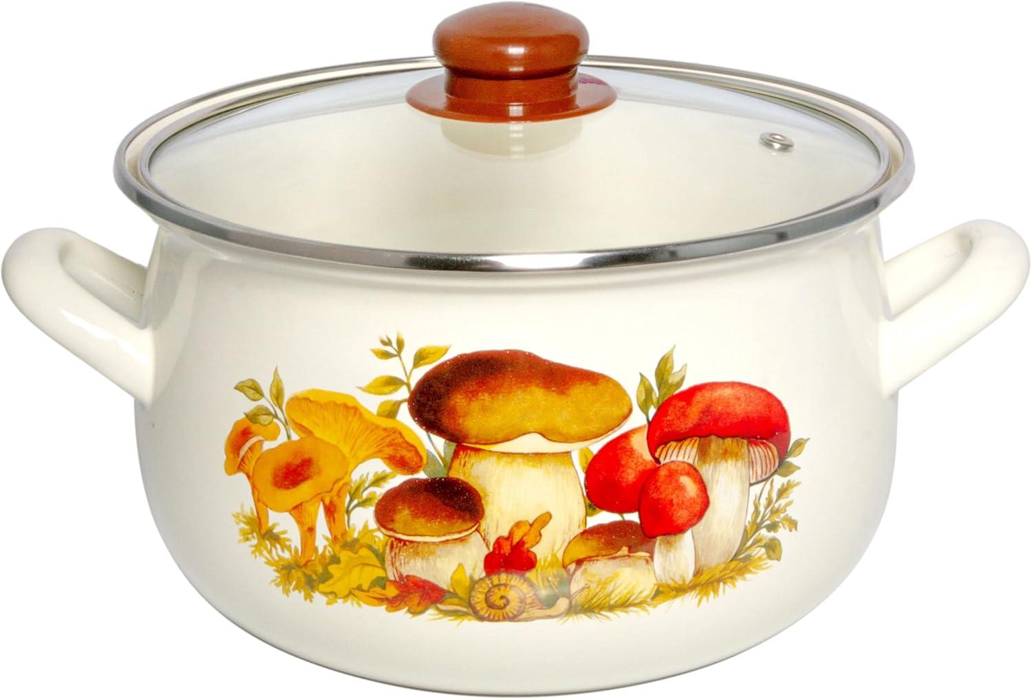 STP Goods Traditional Country Style Mushrooms Belly Deep Casserole Soup Pot with Glass Lid