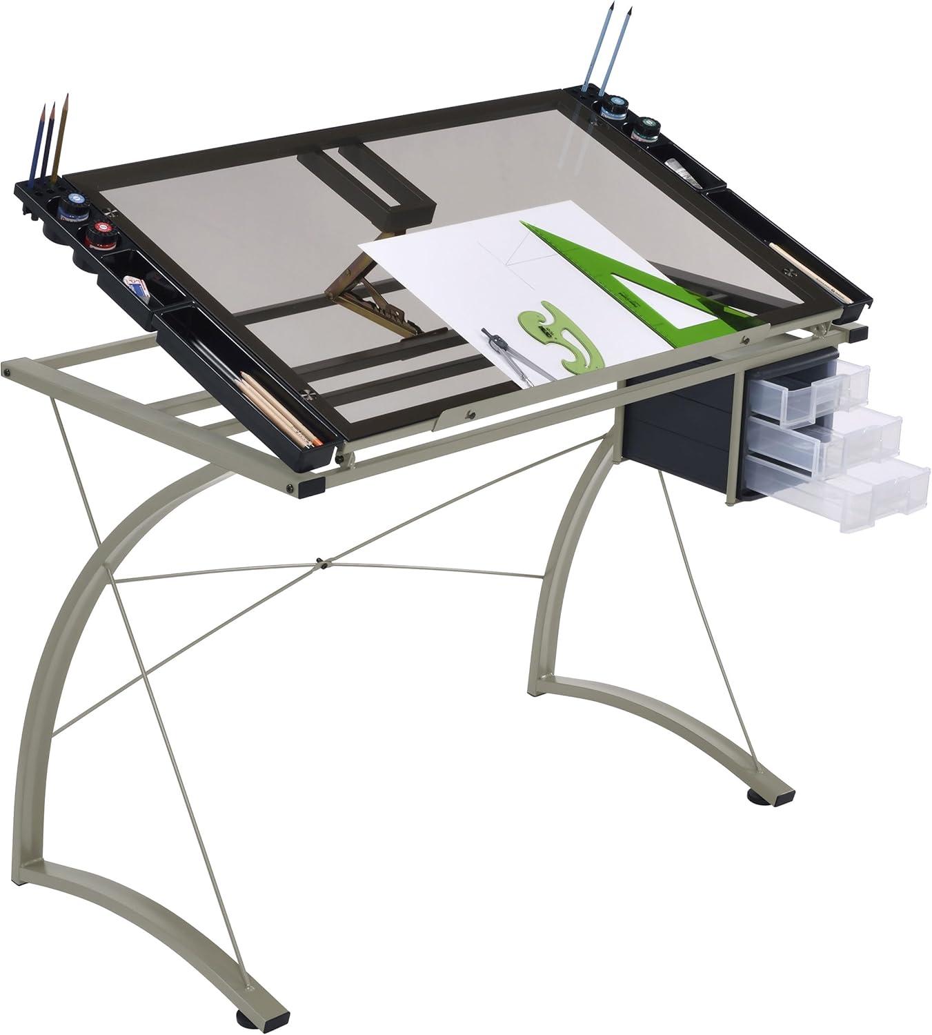 Melo 3 Drawer Glass Top Drafting Desk with Supply Storage Silver - Coaster