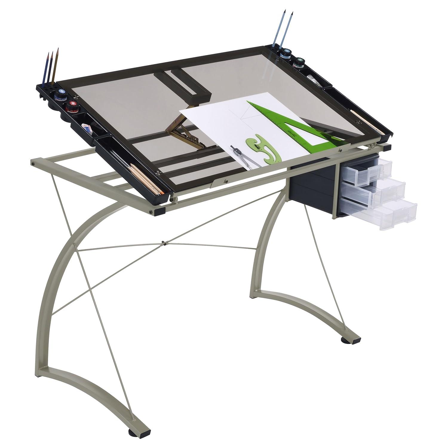 Melo 3 Drawer Glass Top Drafting Desk with Supply Storage Silver - Coaster