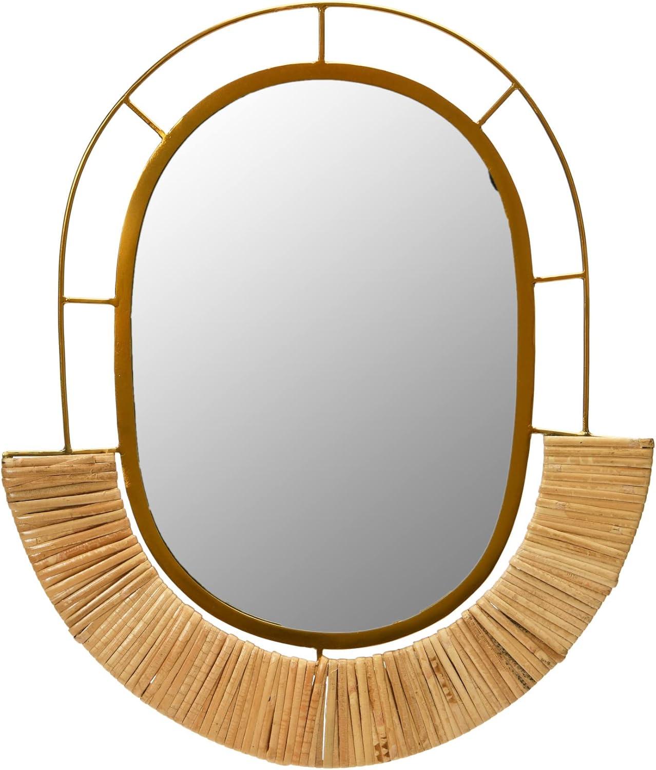 Storied Home Oval Modern Boho Metal and Cane Framed Wall Mirror Natural: Iron & Cane Material, No Assembly Required