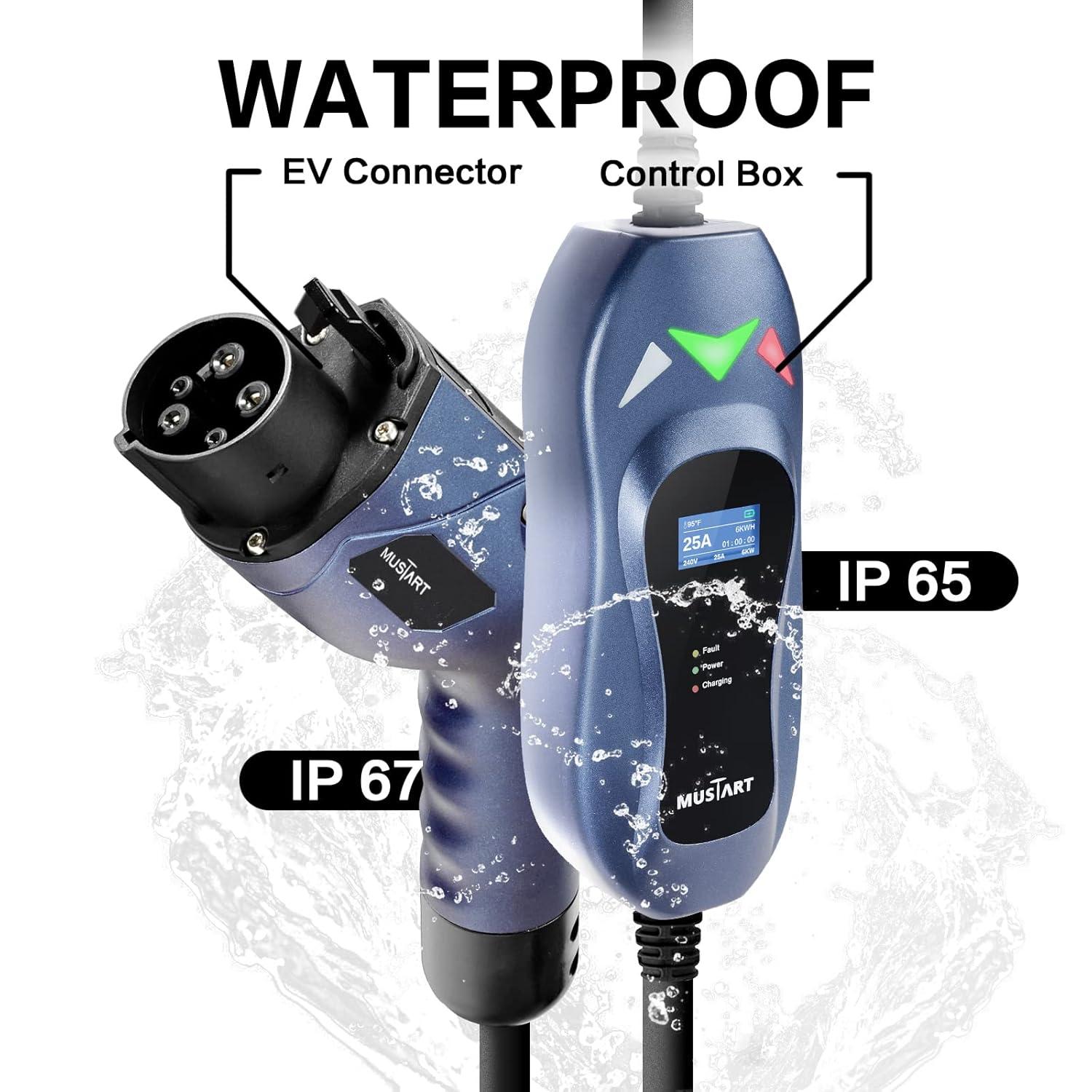 MUSTART Level 2 Portable EV Charger (40 Amp, 240 Volt, 25ft Cable), Electric Vehicle Charger Plug-in EV Charging Station with NEMA 14-50P