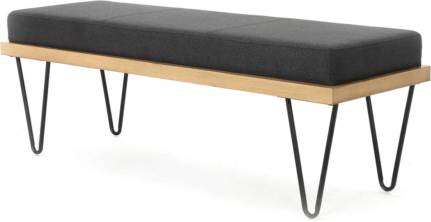 Elaina Dark Charcoal Fabric Bench with Matte Black Hairpin Legs