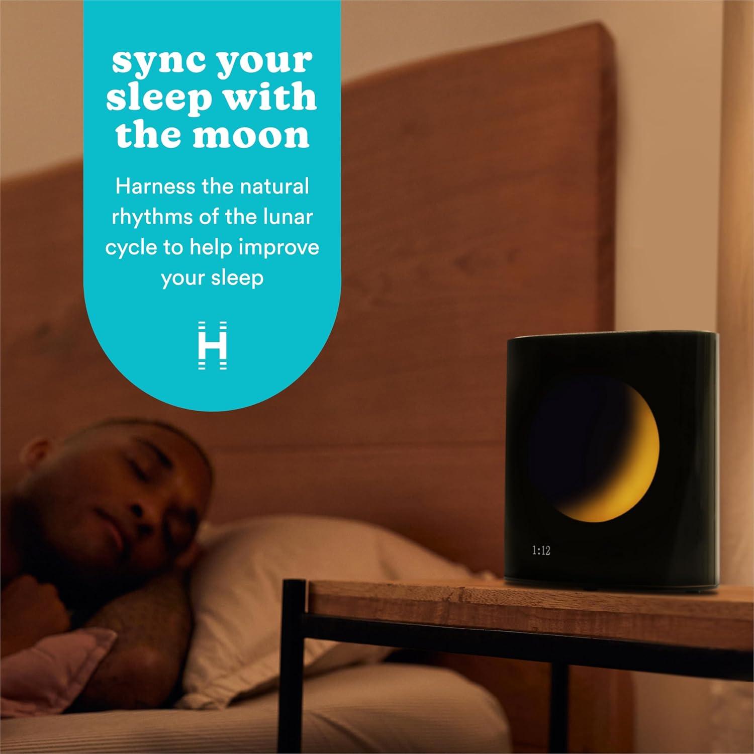Homedics Sound Sleep Moon Dream Sound Machine & Clock, Moon display mirrors lunar cycles to enhance sleep, 18 Sounds