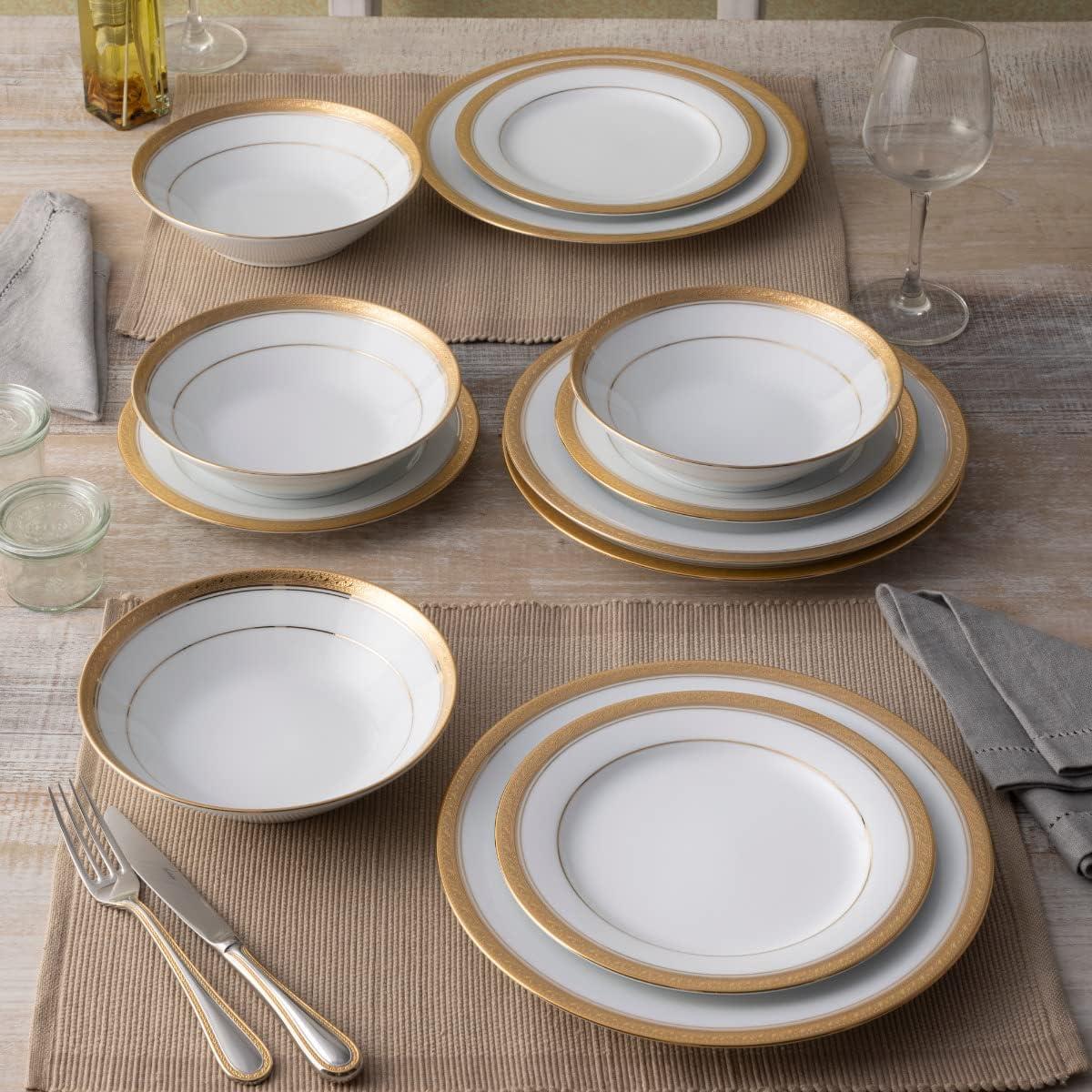 Crestwood Gold 12-Piece Porcelain Dinnerware Set with Gold Trim