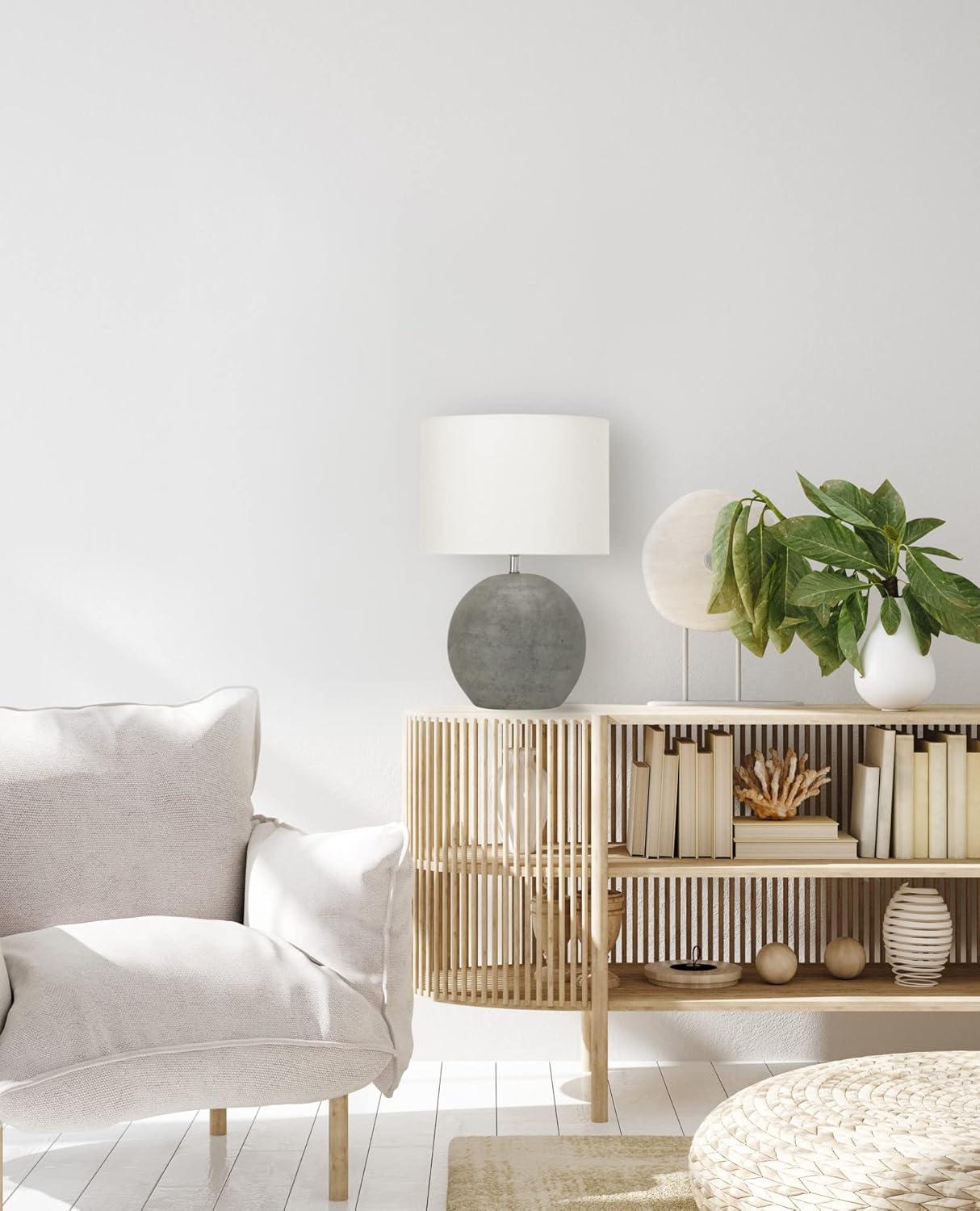 Distressed Grey Terracotta Table Lamp with White Canvas Shade