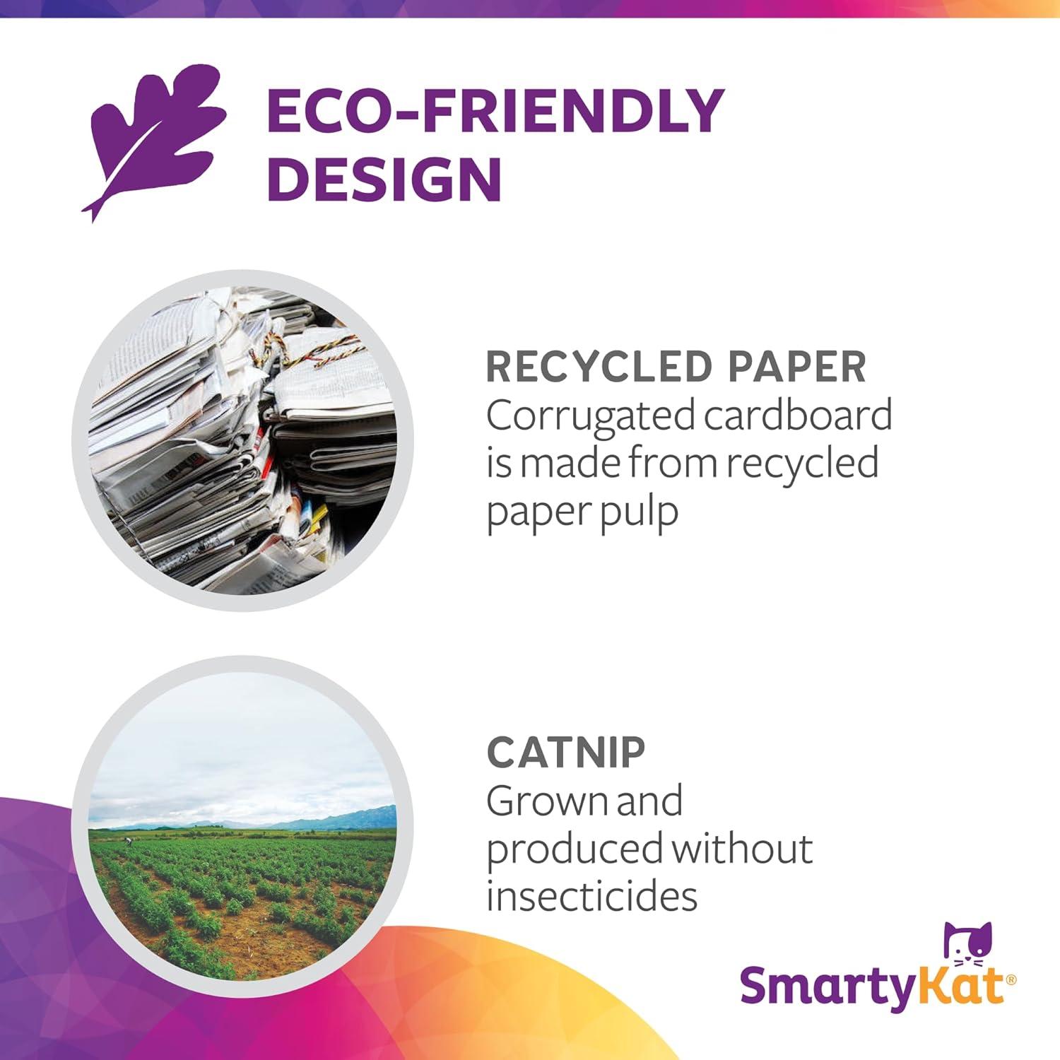 SmartyKat Super Scratcher & Scroll, Wide Corrugated Cat Scratcher for Indoor Cat & Kittens, Catnip Infusion Technology, Recycled Material, Brown