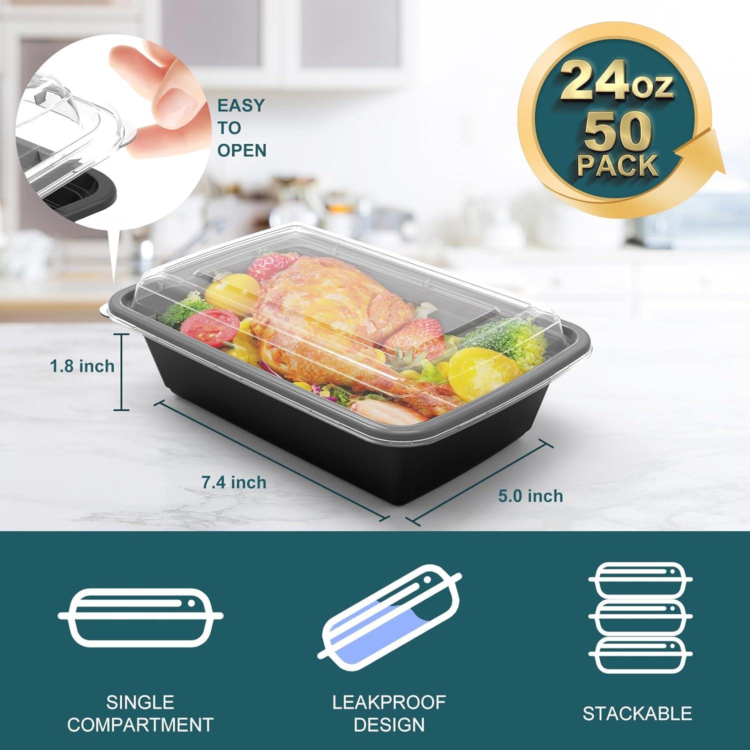 Black BPA-Free Plastic Meal Prep Containers Set