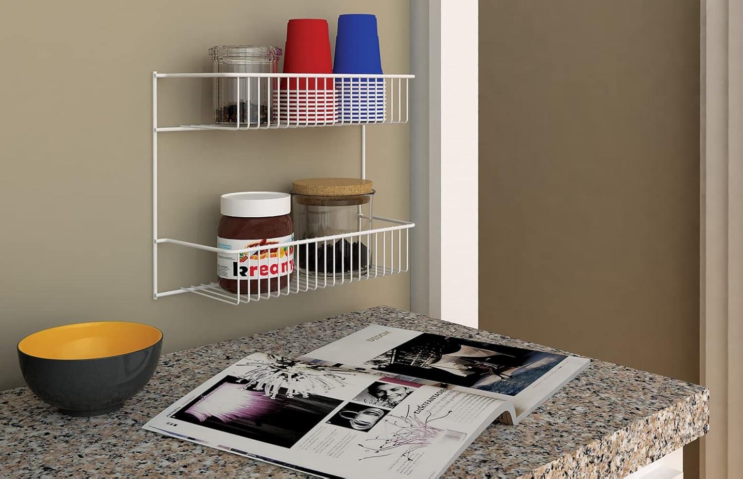 White Steel 2-Tier Wire Wall Storage Rack