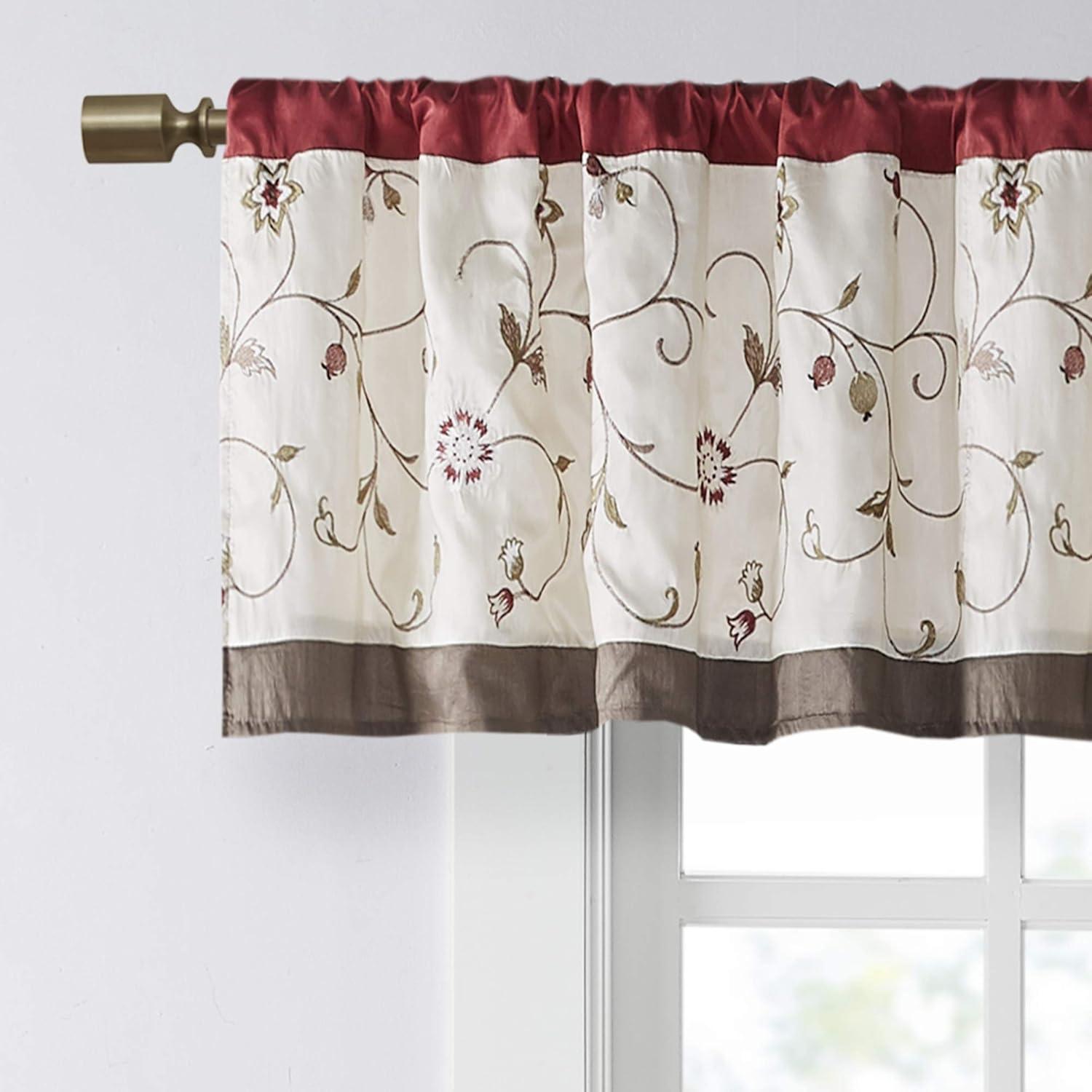 Serene Floral Embroidered 50'' W Window Valance