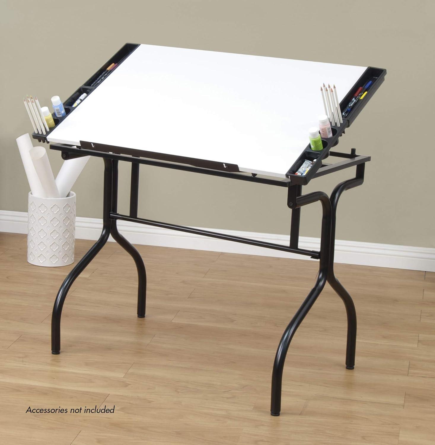 studio designs Craft Desk Black: Powder-Coated Finish, Wood Composite, Metal Frame, 35° Tilt Drafting Table