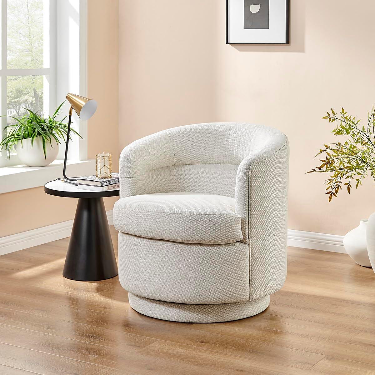 New Pacific Direct Rachel Modern Fabric Swivel Accent Arm Chair in Cardiff Cream