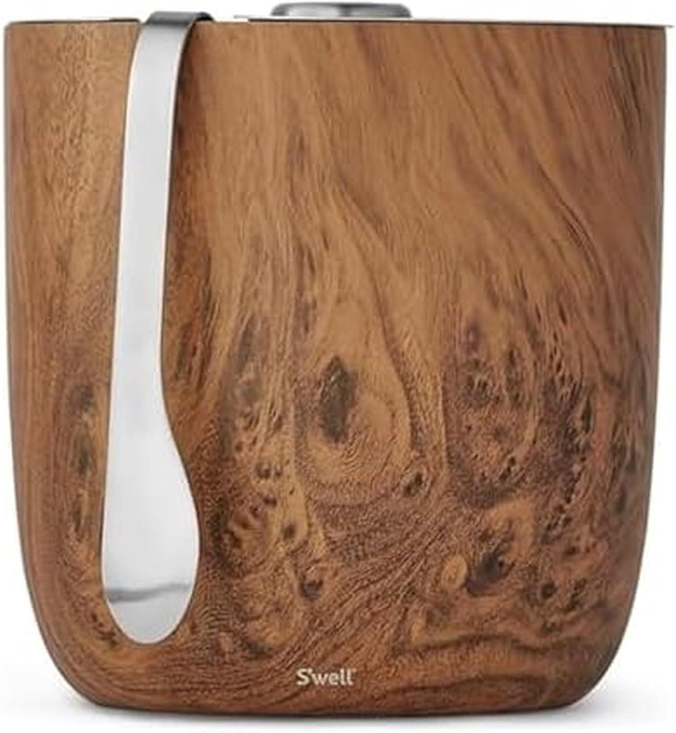 S'well Wood Triple-Layered Vacuum-Insulated Stainless Steel Ice Bucket with Tongs, Teakwood & Reviews | AllModern