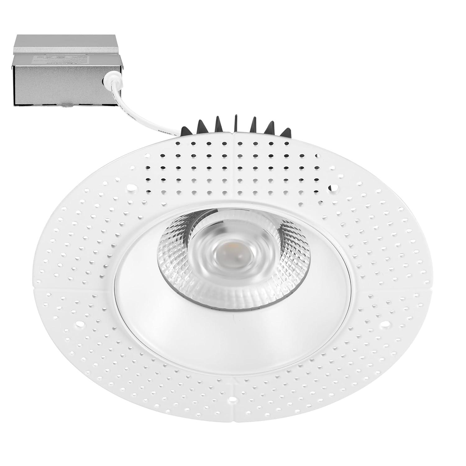 Maxxima 4 in. Trimless Ultra-Thin Recessed Anti-Glare LED Downlight Canless IC Rated 1000 Lumens 5 Color Temperature Selectable 2700K/3000K/3500K/4000K/5000K Dimmable 90 CRI 5 CCT Slim J-Box Included