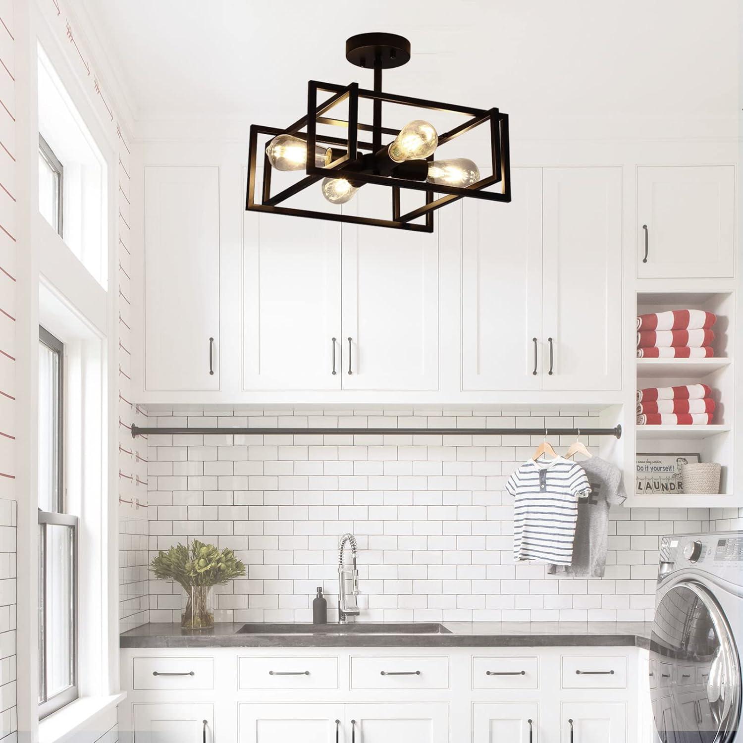 Matte Black 4-Light Industrial Farmhouse Ceiling Fixture