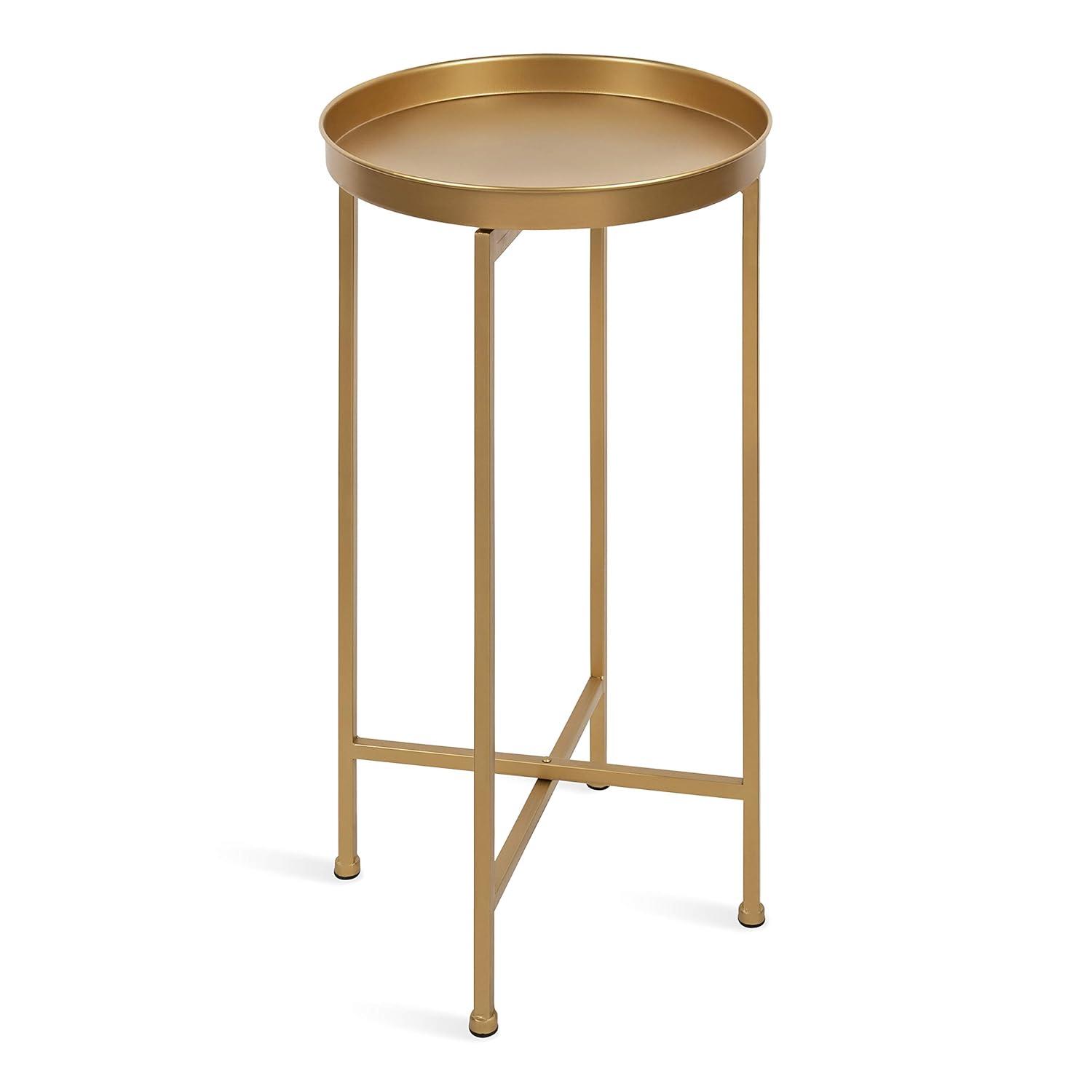 Kate and Laurel Celia Round Metal Tea Table, 14x14x25.75, Gold